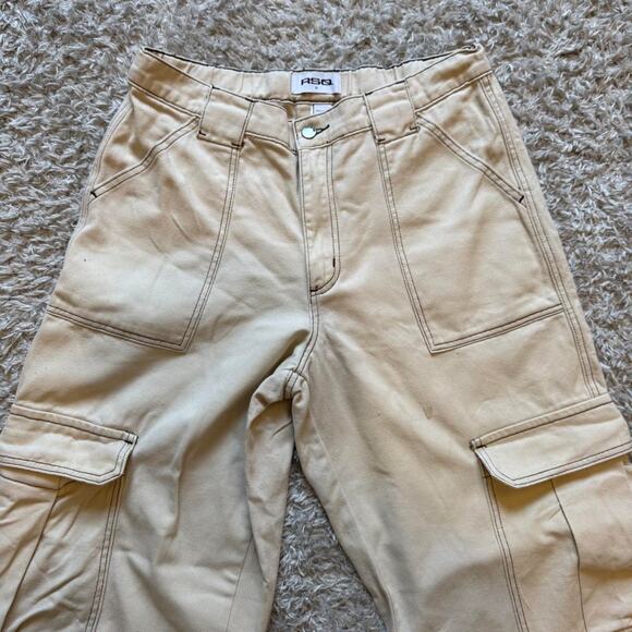 Cream & Tan Wide Leg Cargo Pants - Picture 7 of 8